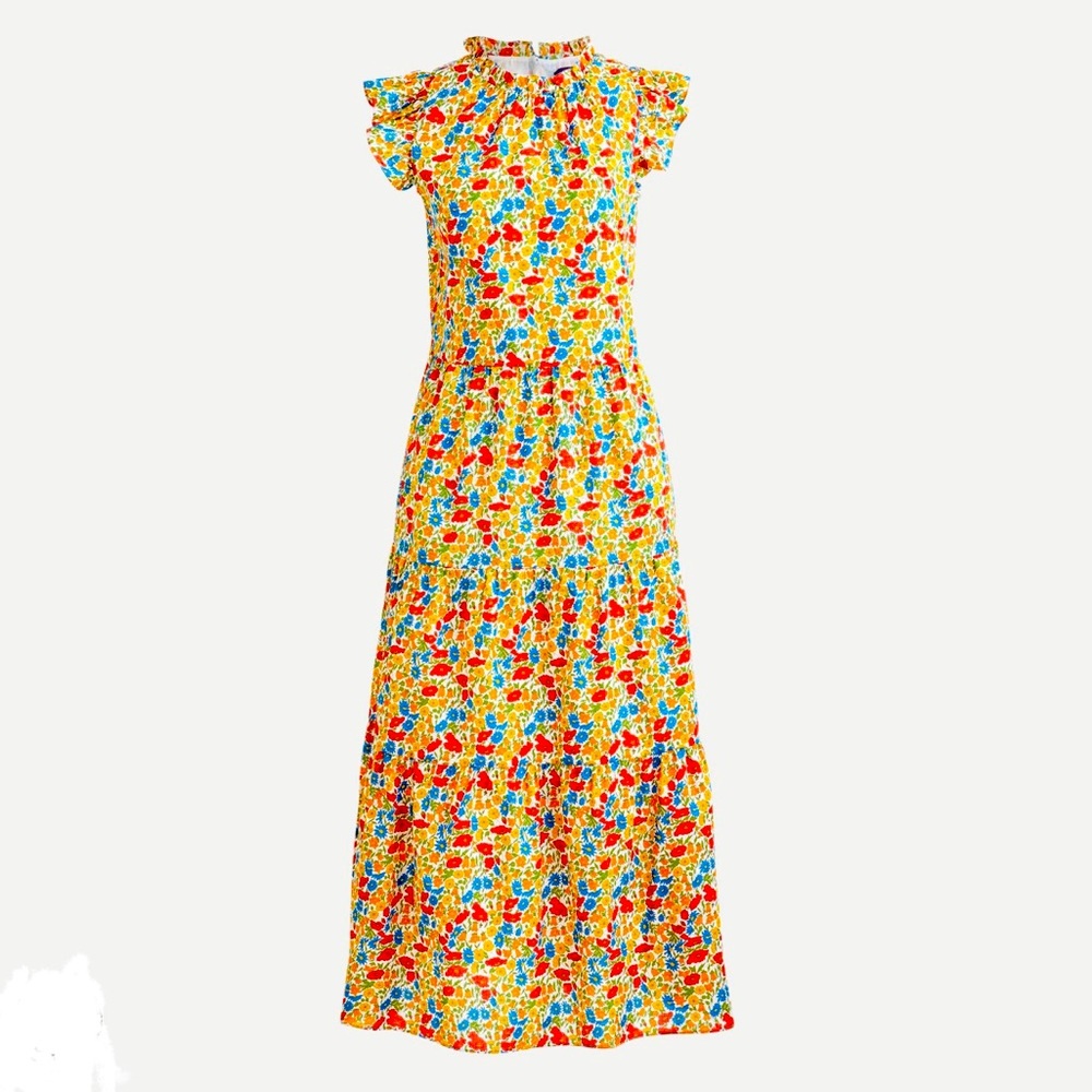 [J Crew] Tiered Dress in Liberty Poppy and Daisy Print